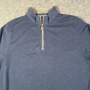Collars & Co. Pullover Sweater Mens Large Blue Quarter Zip Mock Neck Cotton NWT
